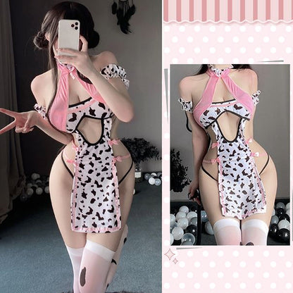 Blesssafe Sexy Cow Lingerie Cute Exotic Babydoll Dress Lolita Anime Cosplay Costume Blesssafe