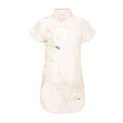 Blesssafe Sexy Floral Embroidery Lingerie Dress Sheer Mesh Side Slit Chinese Dresses Blesssafe