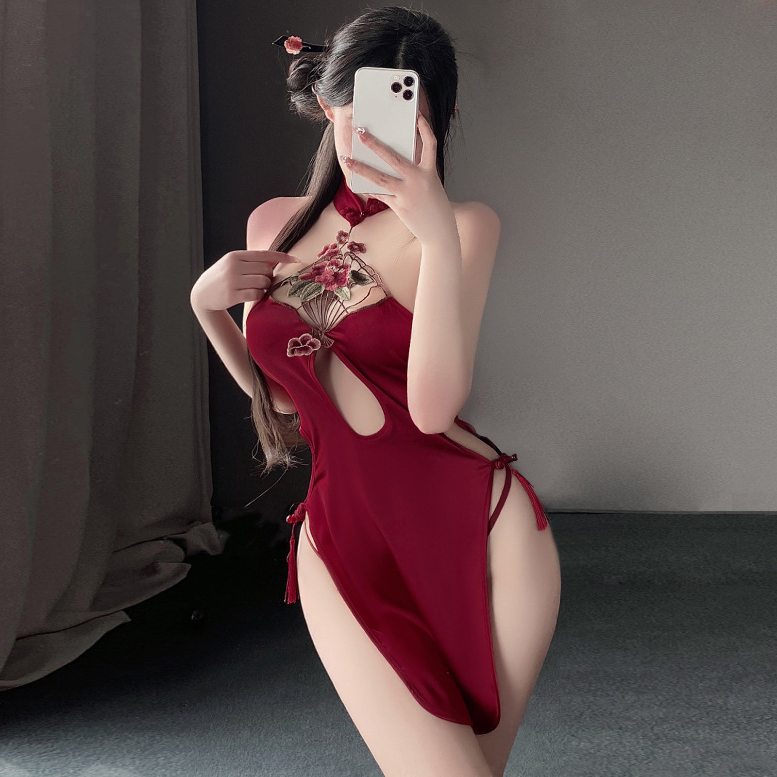 Blesssafe Sexy Cosplay Costume Red Chinese Style Lingerie High Slit Appliques Anime Dress Blesssafe
