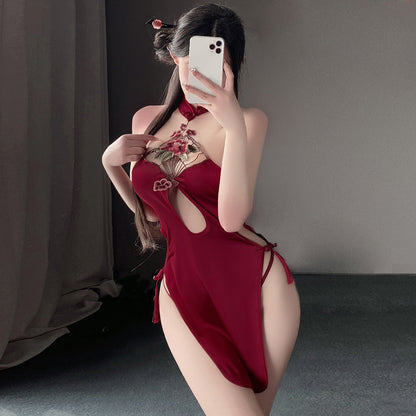 Blesssafe Sexy Cosplay Costume Red Chinese Style Lingerie High Slit Appliques Anime Dress Blesssafe