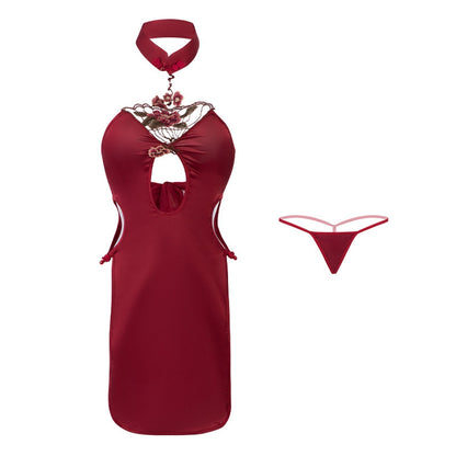 Blesssafe Sexy Cosplay Costume Red Chinese Style Lingerie High Slit Appliques Anime Dress Blesssafe