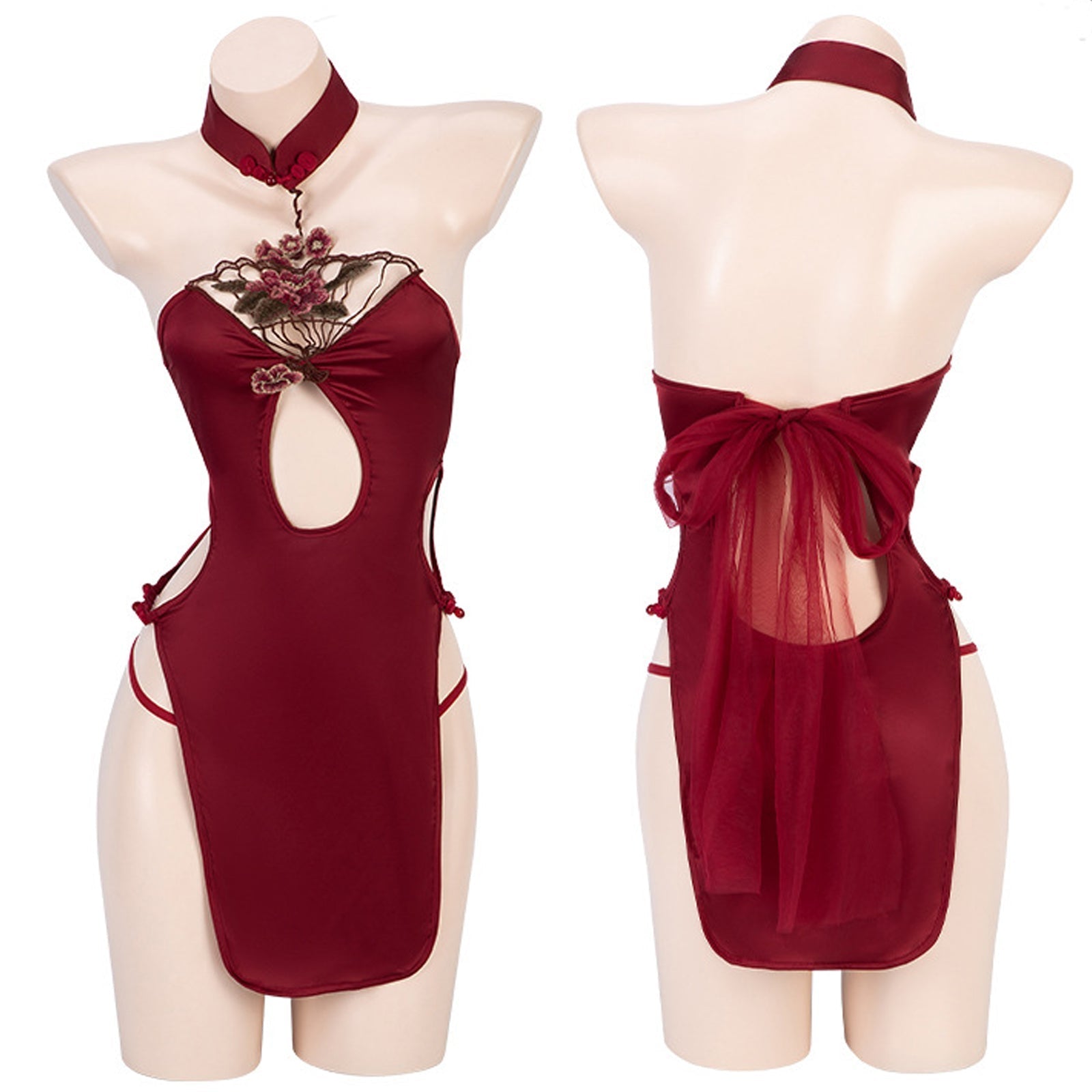 Blesssafe Sexy Cosplay Costume Red Chinese Style Lingerie High Slit Appliques Anime Dress Blesssafe