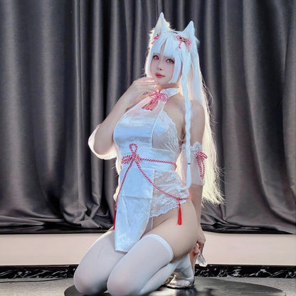 Blesssafe Sexy Lace Chinese Style Lingerie Cosplay Costume White Backless Anime Dress Blesssafe
