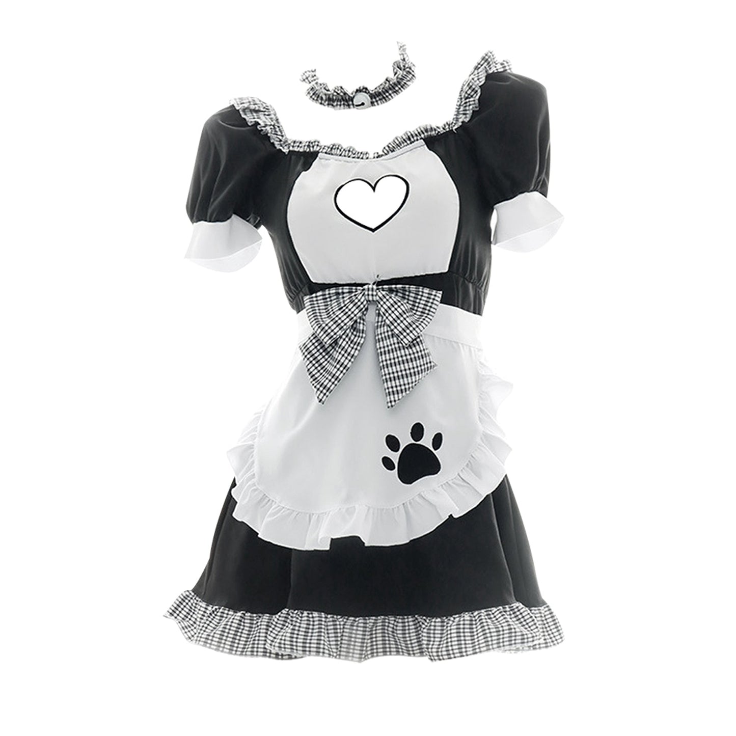 Cat Paw Print French Maid Ruffle Trim Cosplay Dress Costume Blesssafe