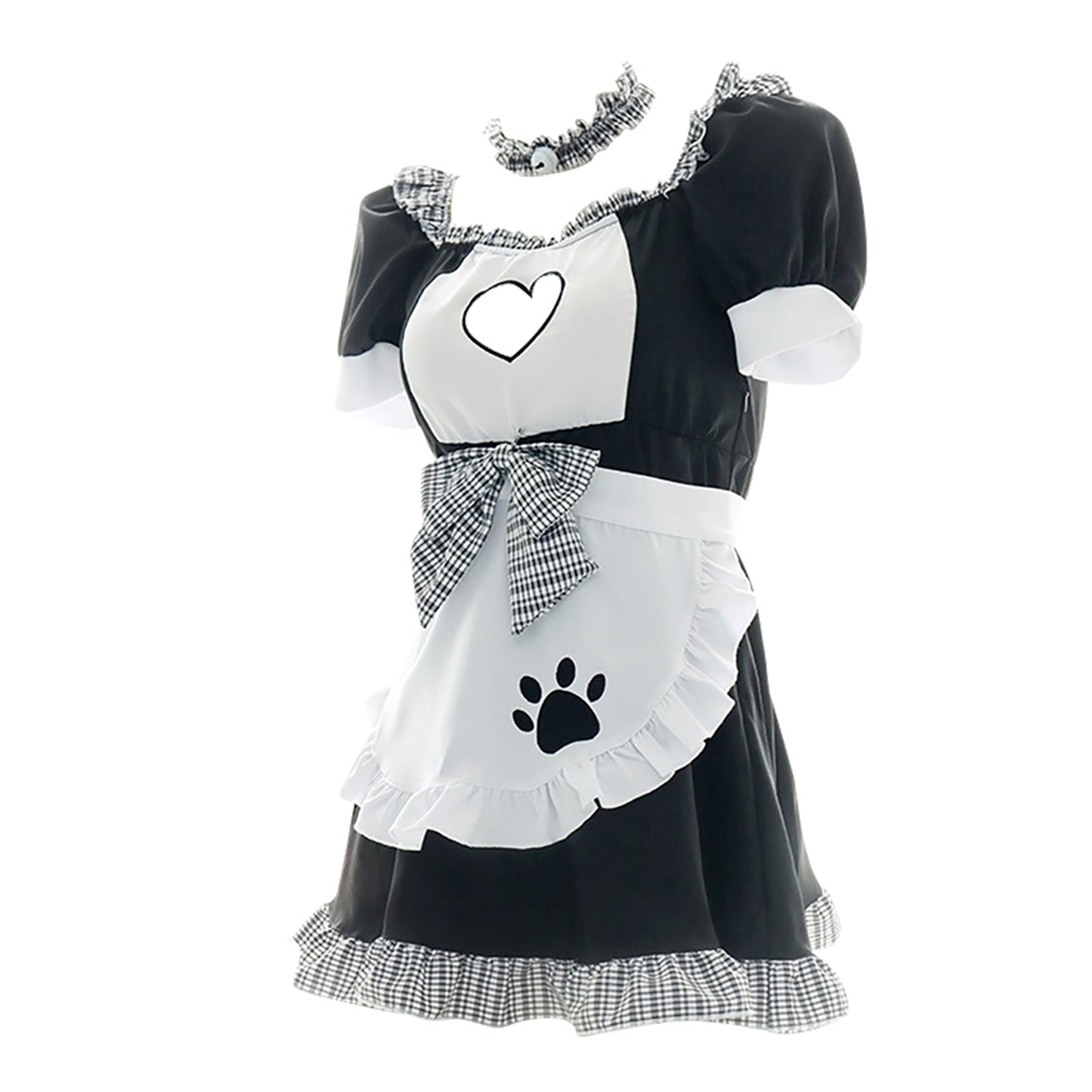 Cat Paw Print French Maid Ruffle Trim Cosplay Dress Costume Blesssafe