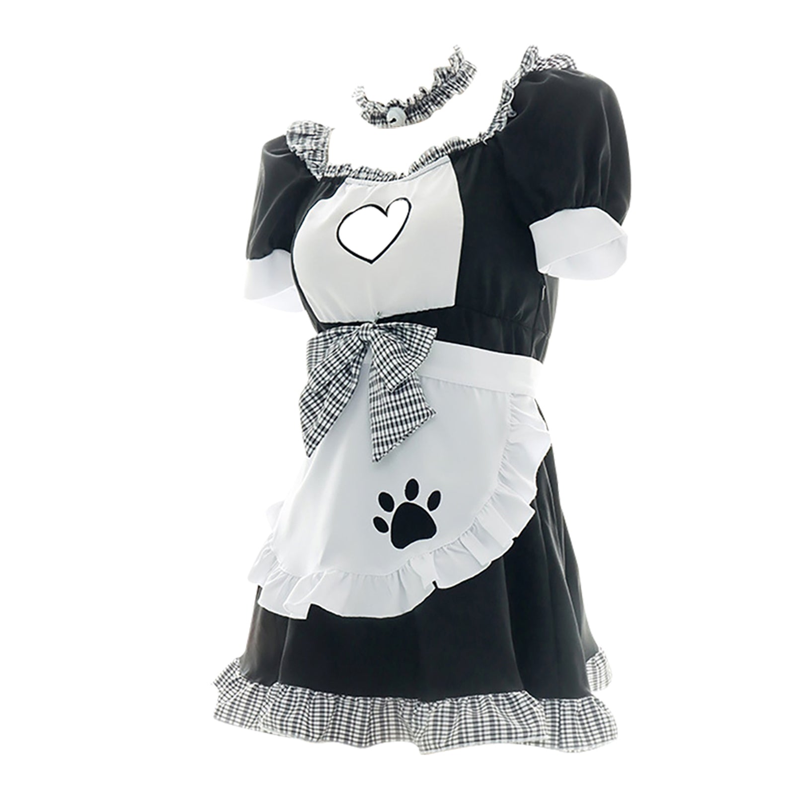 Cat Paw Print French Maid Ruffle Trim Cosplay Dress Costume Blesssafe