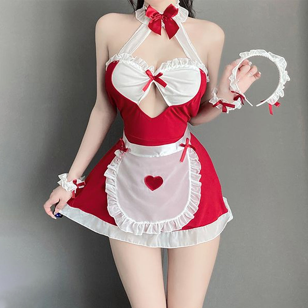 Cut Out Anime Maid Cosplay Lingerie Dress with Apron Blesssafe
