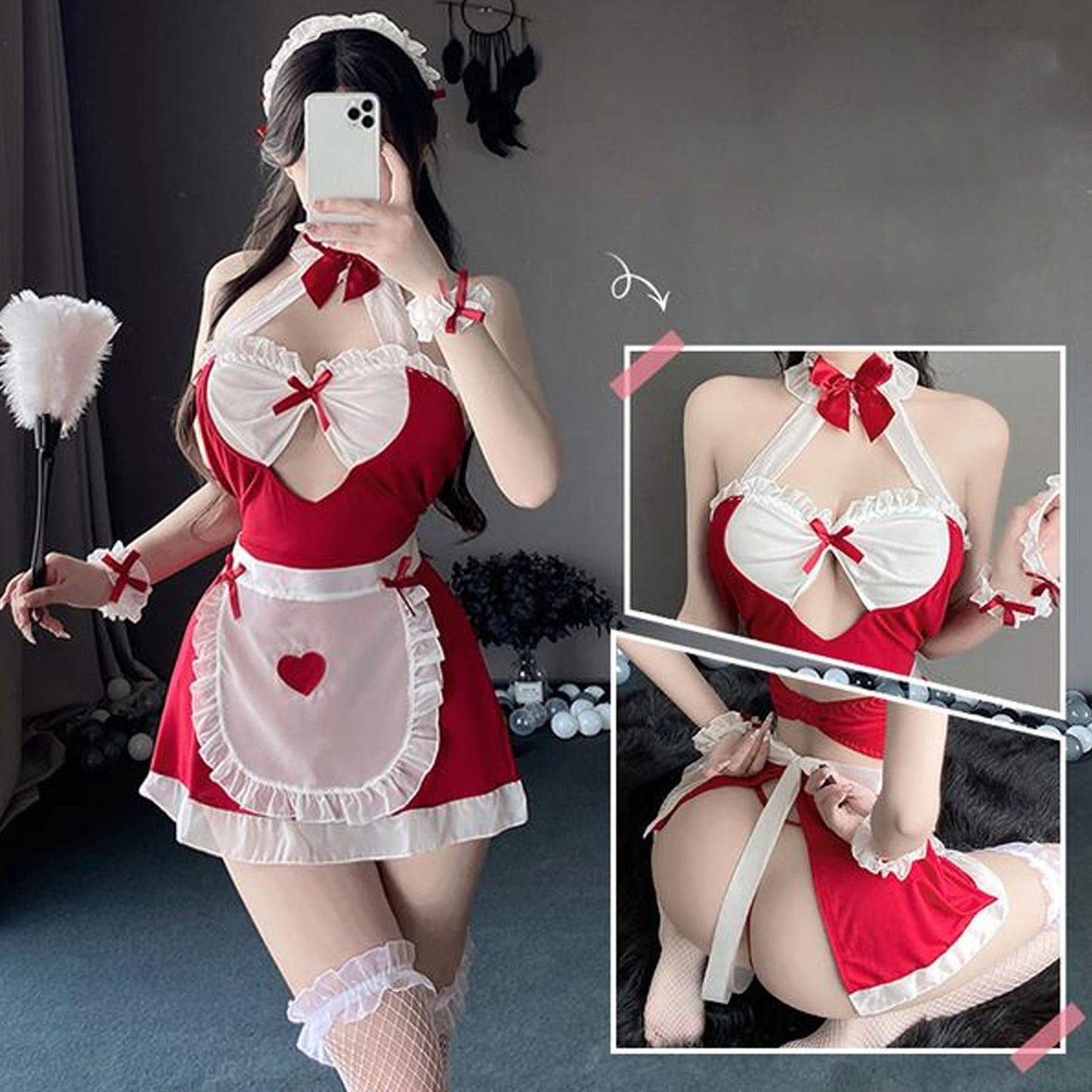 Cut Out Anime Maid Cosplay Lingerie Dress with Apron Blesssafe