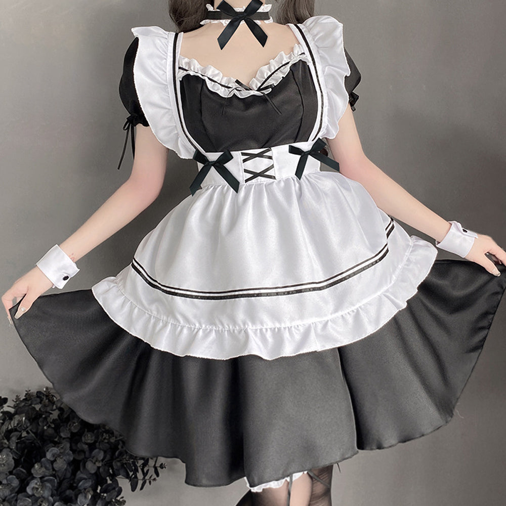 Cute Lolita French Maid Cosplay Outfit Fancy Dress with Apron Blesssafe
