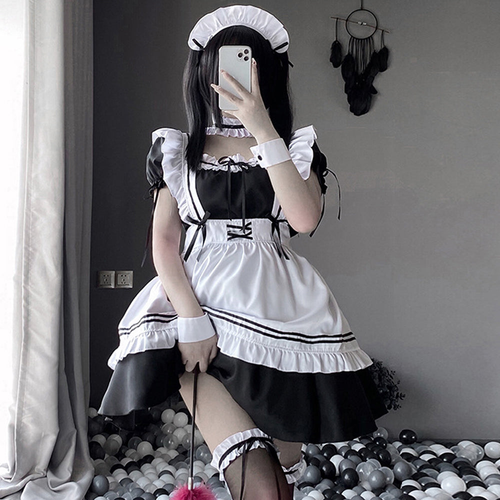 Cute Lolita French Maid Cosplay Outfit Fancy Dress with Apron Blesssafe