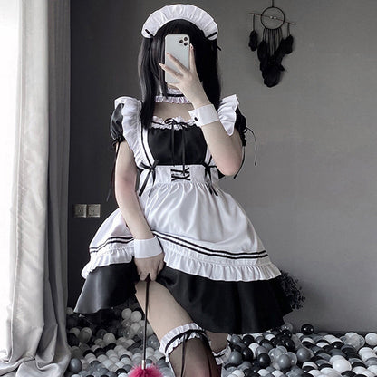 Cute Lolita French Maid Cosplay Outfit Fancy Dress with Apron Blesssafe