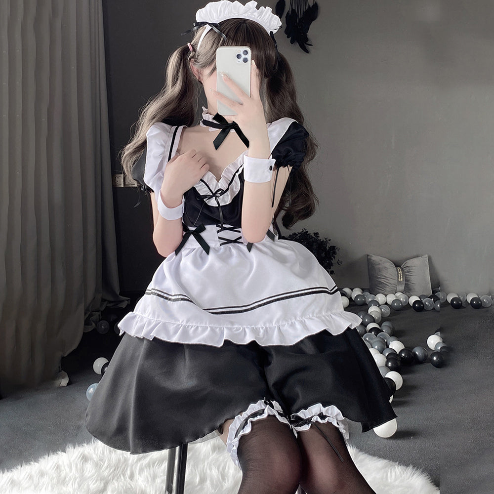 Cute Lolita French Maid Cosplay Outfit Fancy Dress with Apron Blesssafe
