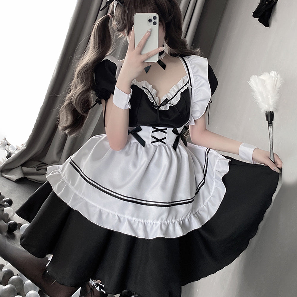 Cute Lolita French Maid Cosplay Outfit Fancy Dress with Apron Blesssafe