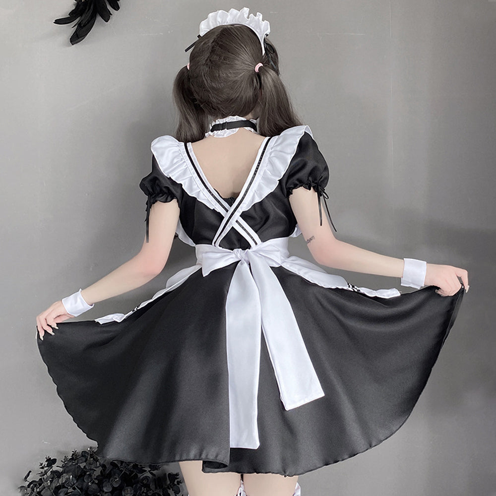 Cute Lolita French Maid Cosplay Outfit Fancy Dress with Apron Blesssafe