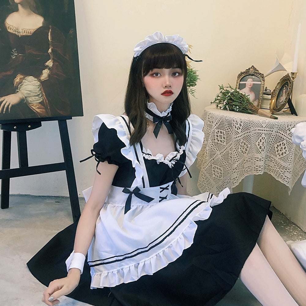 Cute Lolita French Maid Cosplay Outfit Fancy Dress with Apron Blesssafe