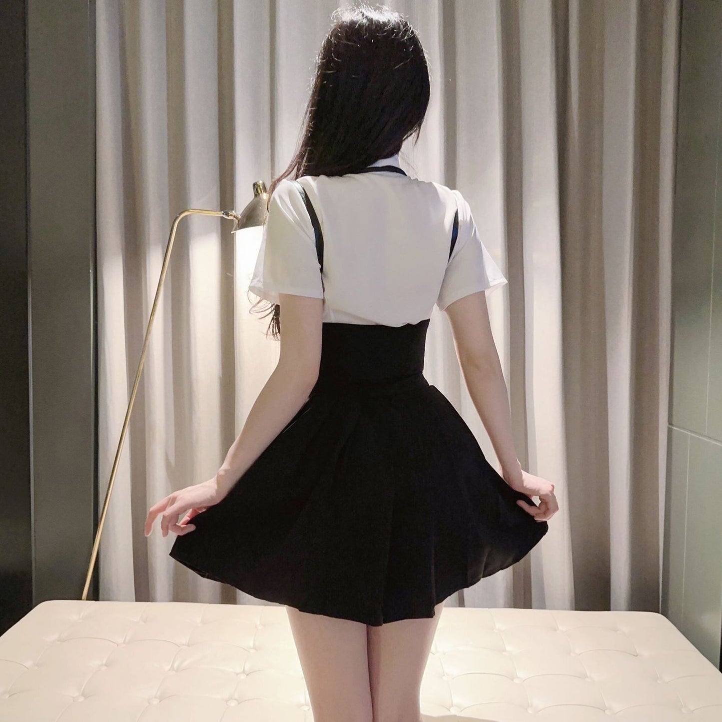 Classic White Shirt with  Skirt and Waist Cincher Lingerie Set Blesssafe