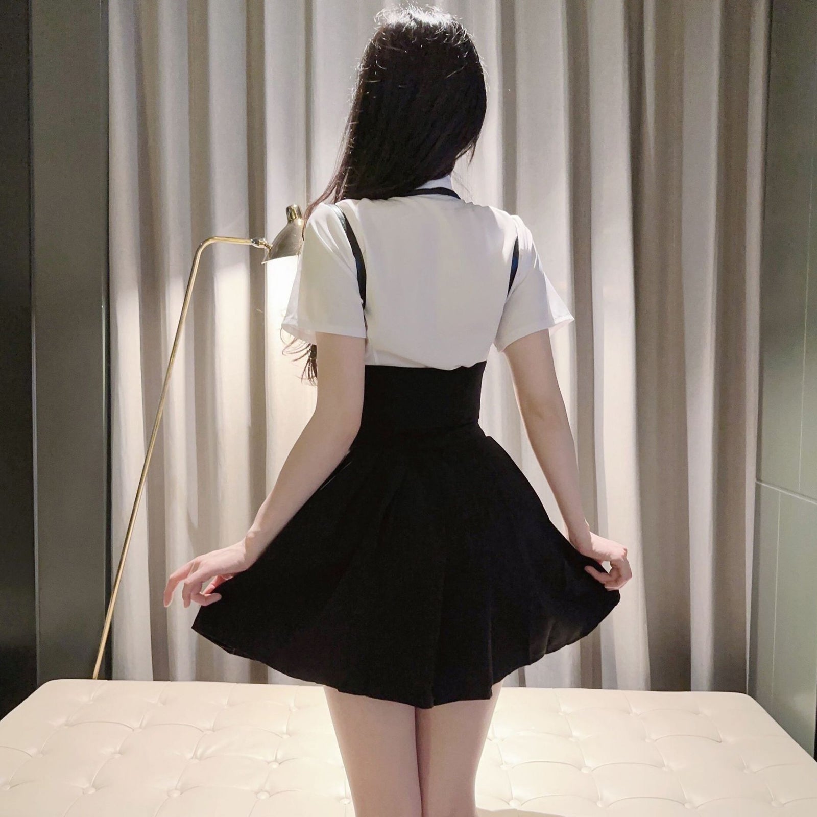 Classic White Shirt with  Skirt and Waist Cincher Lingerie Set Blesssafe