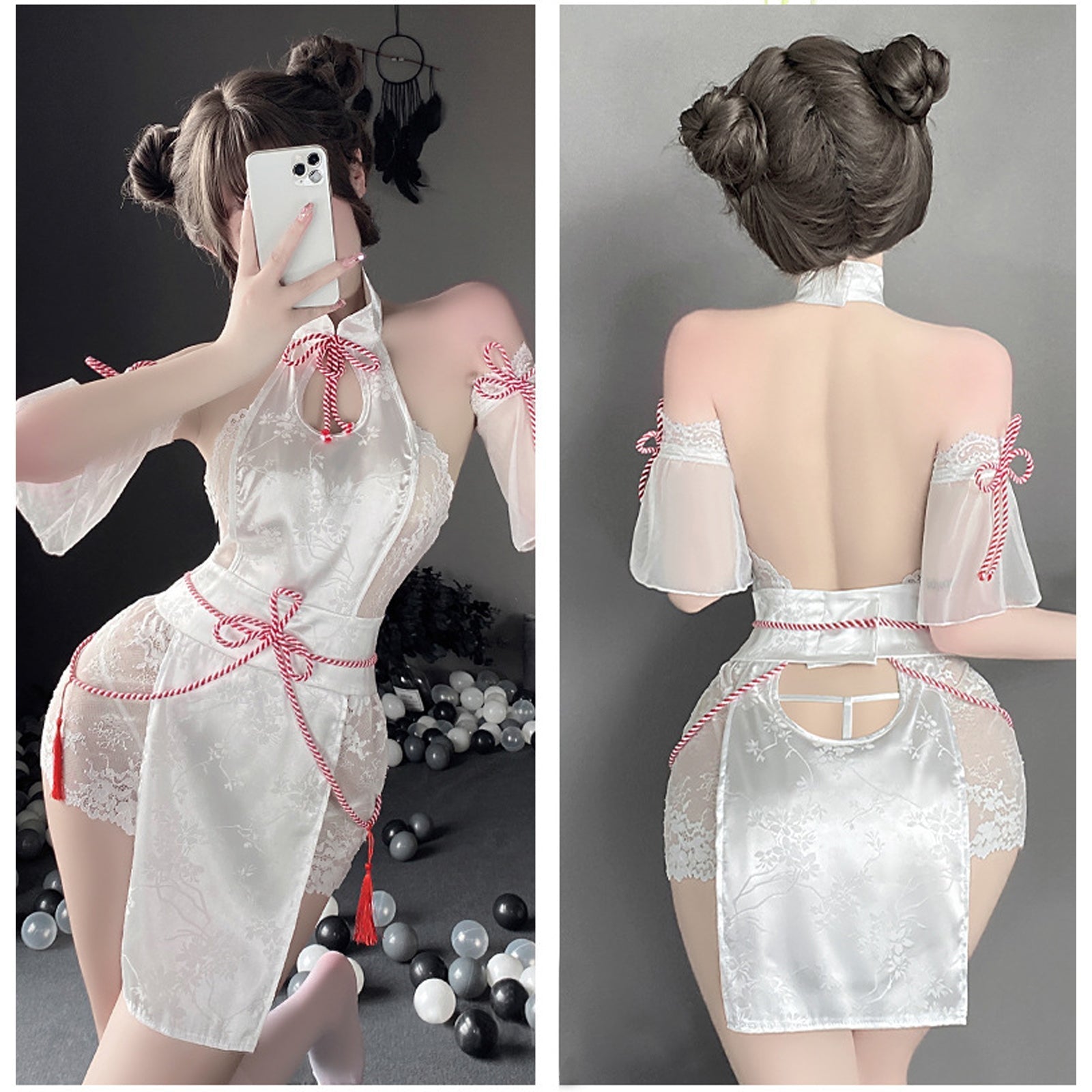Blesssafe Sexy Lace Chinese Style Lingerie Cosplay Costume White Backless Anime Dress Blesssafe
