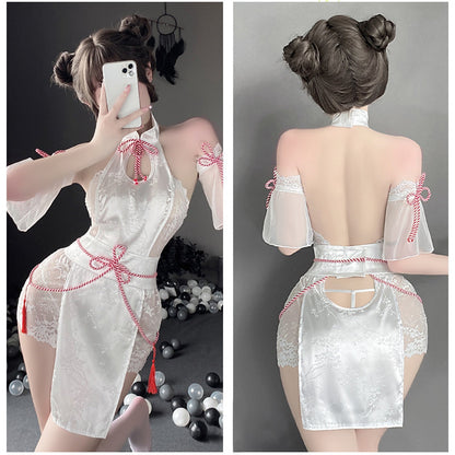 Blesssafe Sexy Lace Chinese Style Lingerie Cosplay Costume White Backless Anime Dress Blesssafe