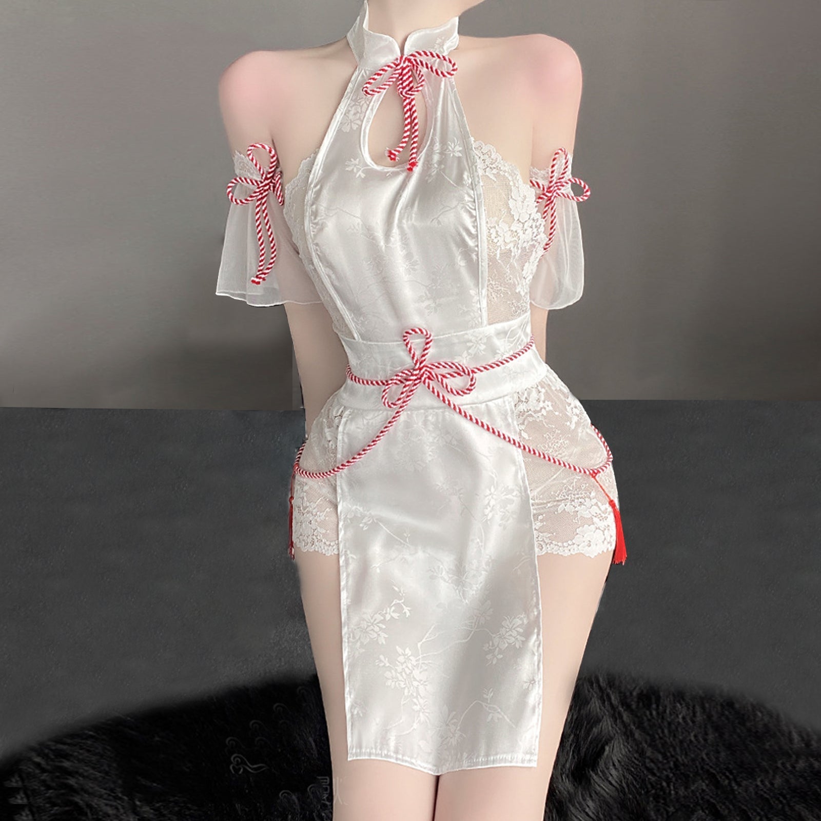Blesssafe Sexy Lace Chinese Style Lingerie Cosplay Costume White Backless Anime Dress Blesssafe
