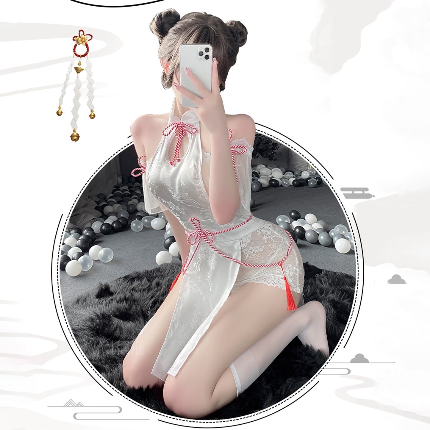 Blesssafe Sexy Lace Chinese Style Lingerie Cosplay Costume White Backless Anime Dress Blesssafe