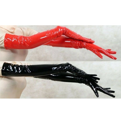 Faux Leather Lingerie Wet Look Long Gloves