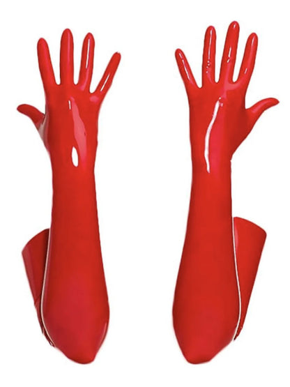 Faux Leather Lingerie Wet Look Long Gloves