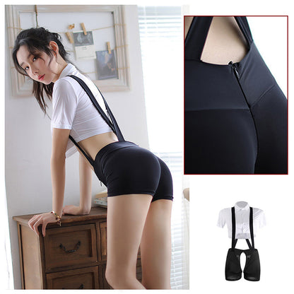 Naughty Suspenders Shorts with Shirt - Sexy Anime Boyish Costume Blesssafe