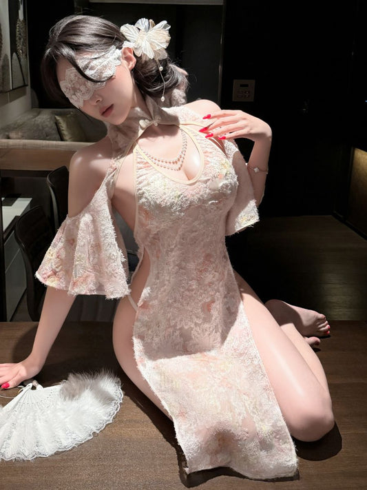 Bloom Lace Hollow Out Cheongsam - Revealing Anime Cutout Teddy Blesssafe