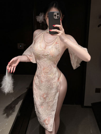 Bloom Lace Hollow Out Cheongsam - Revealing Anime Cutout Teddy Blesssafe