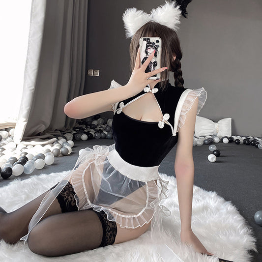 Blesssafe Chinese My Lingerie Set Sexy Hollow Out Anime Bodysuit with Mesh Apron Blesssafe