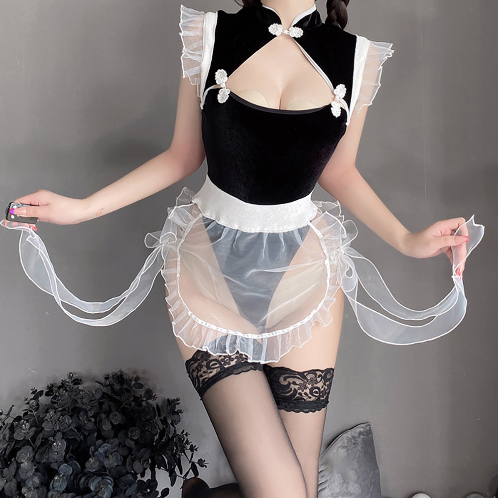 Blesssafe Chinese My Lingerie Set Sexy Hollow Out Anime Bodysuit with Mesh Apron Blesssafe