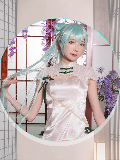 Chinese Cheongsam Dress White Side Slit Tradition Anime Cosplay Costume Blesssafe