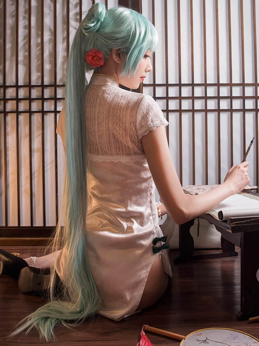 Chinese Cheongsam Dress White Side Slit Tradition Anime Cosplay Costume Blesssafe