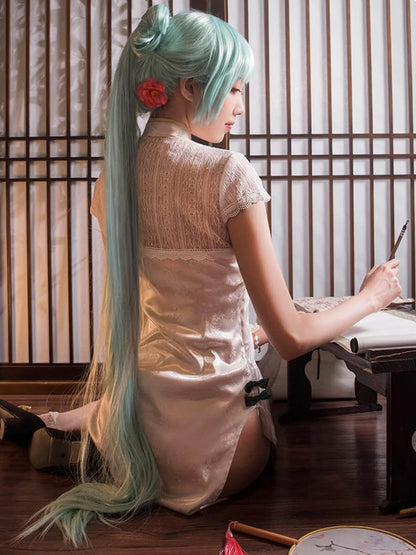 Chinese Cheongsam Dress White Side Slit Tradition Anime Cosplay Costume Blesssafe