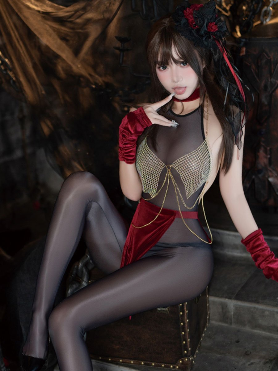Vintage Gold Chain Cosplay Lingerie - Hardware Strap Qipao Set Blesssafe