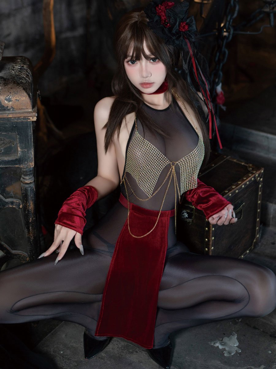 Vintage Gold Chain Cosplay Lingerie - Hardware Strap Qipao Set Blesssafe