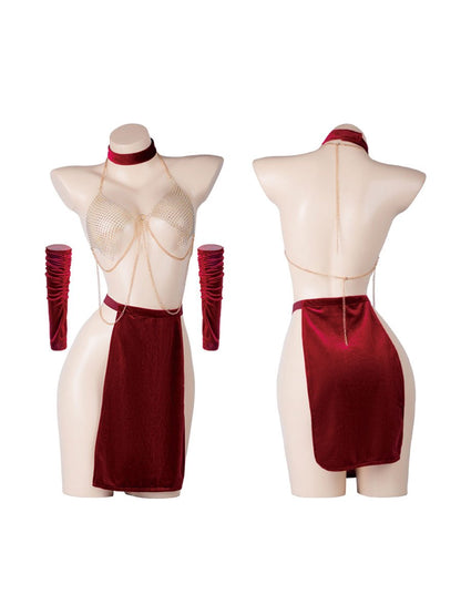 Vintage Gold Chain Cosplay Lingerie - Hardware Strap Qipao Set Blesssafe