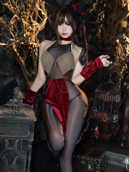 Vintage Gold Chain Cosplay Lingerie - Hardware Strap Qipao Set Blesssafe