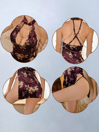 Draping Pearl Floral Cheongsam Dress - Beaded Chinese Style Set Blesssafe