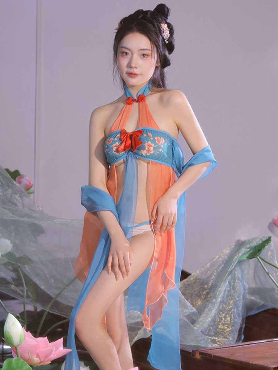 Chinese Style Draping Lingerie Dress - Sheer Chiffon Qipao Gown Blesssafe