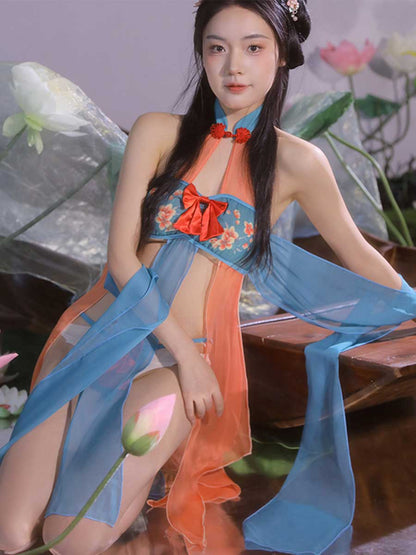 Chinese Style Draping Lingerie Dress - Sheer Chiffon Qipao Gown Blesssafe