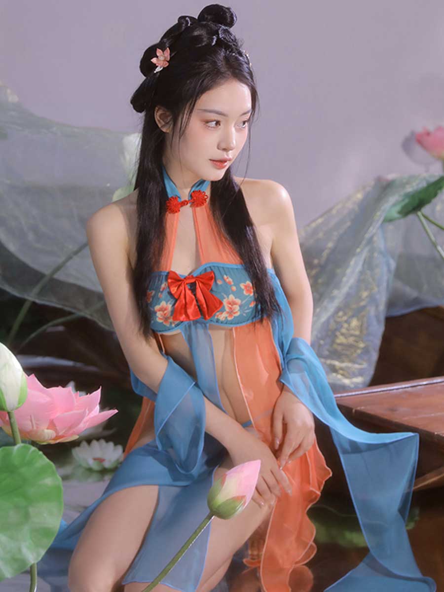 Chinese Style Draping Lingerie Dress - Sheer Chiffon Qipao Gown Blesssafe