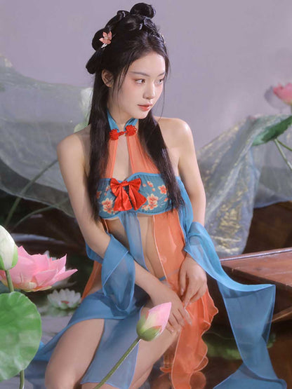 Chinese Style Draping Lingerie Dress - Sheer Chiffon Qipao Gown Blesssafe