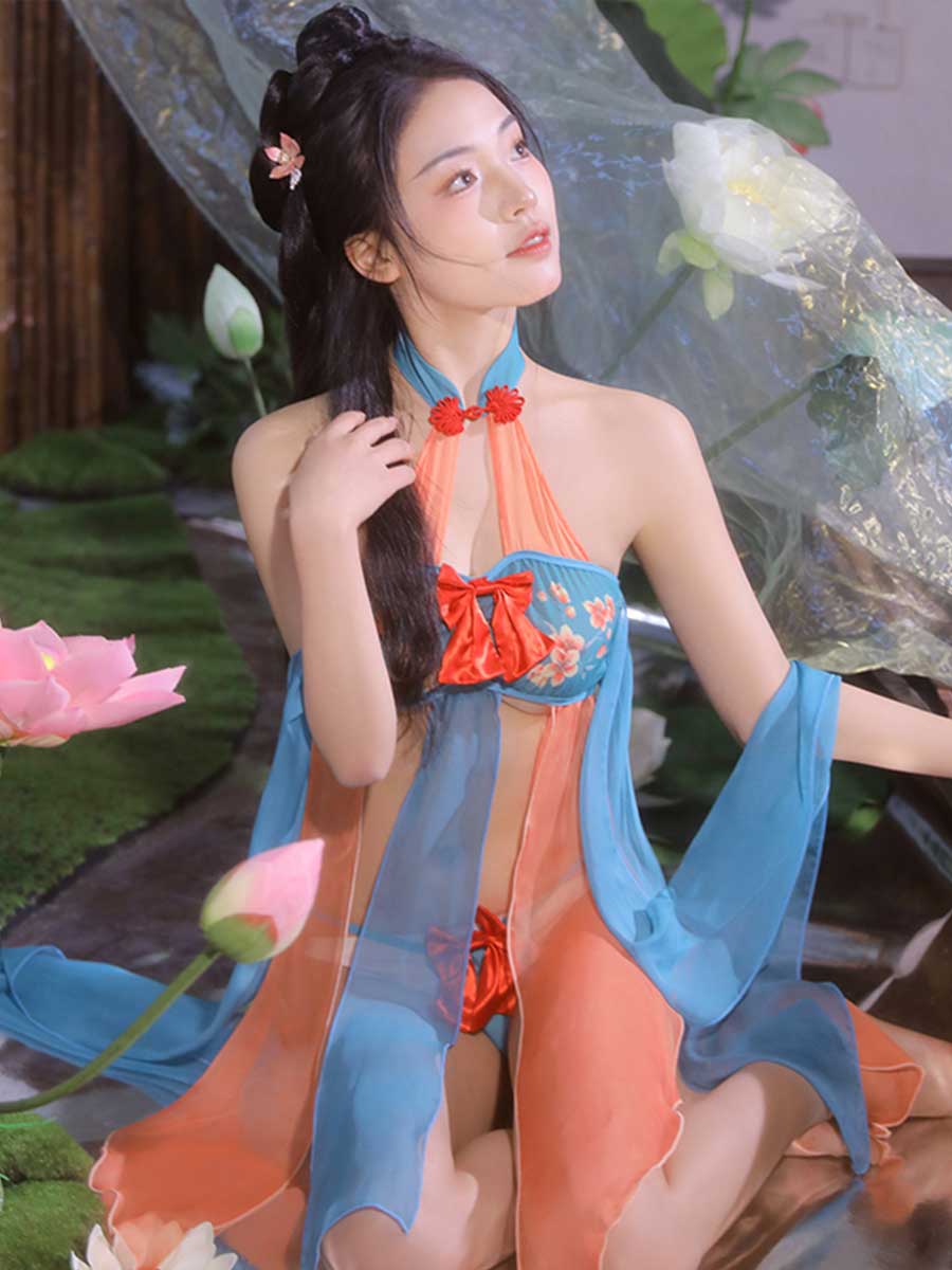 Chinese Style Draping Lingerie Dress - Sheer Chiffon Qipao Gown Blesssafe