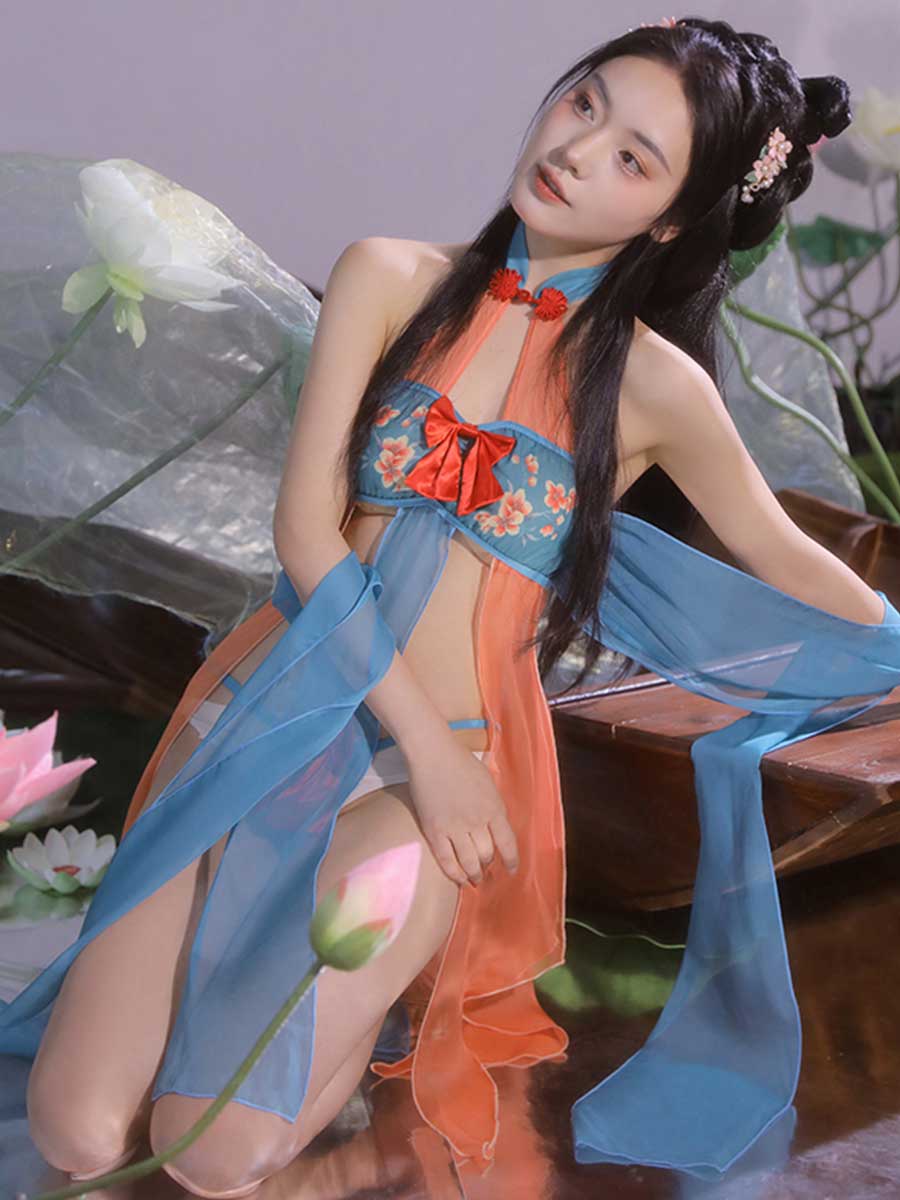 Chinese Style Draping Lingerie Dress - Sheer Chiffon Qipao Gown Blesssafe