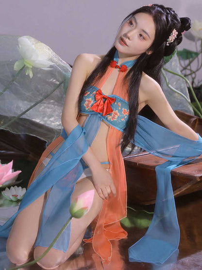 Chinese Style Draping Lingerie Dress - Sheer Chiffon Qipao Gown Blesssafe