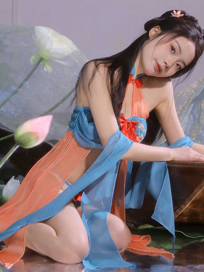 Chinese Style Draping Lingerie Dress - Sheer Chiffon Qipao Gown Blesssafe