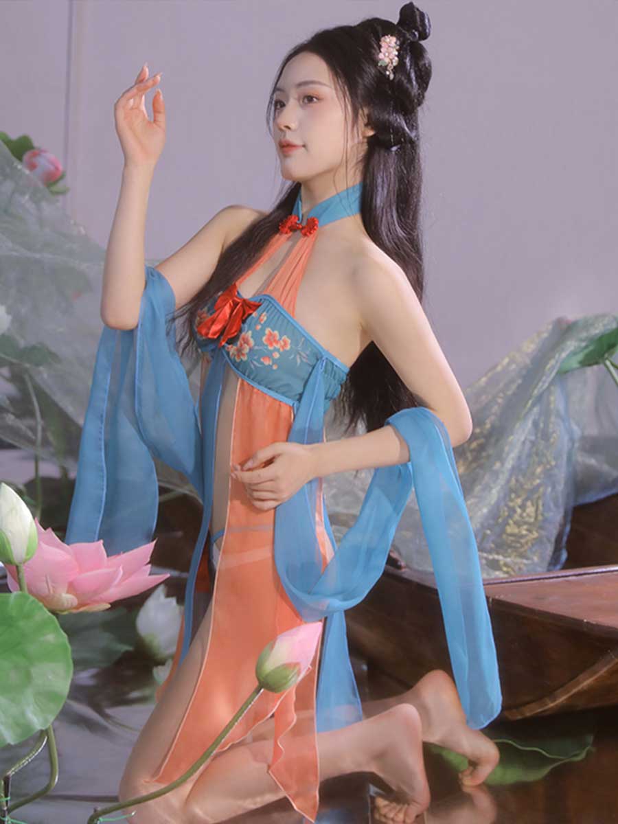 Chinese Style Draping Lingerie Dress - Sheer Chiffon Qipao Gown Blesssafe