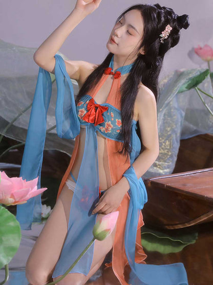 Chinese Style Draping Lingerie Dress - Sheer Chiffon Qipao Gown Blesssafe